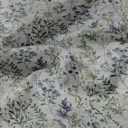 100% LINEN Fabric meadow flowers blue print - botanical floral on oatmeal linen - modern vintage 3038