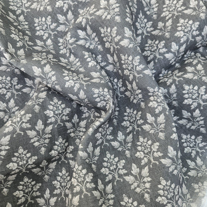 100% LINEN Fabric block print grey - heavy linen fabric for upholstery home decor or medium for clothing 2560