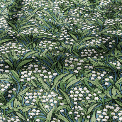 100% LINEN Fabric lily of the valley, botanical flax fabric Greenery print for upholstery dressmaking clothing  - Floral flax Spring fabric