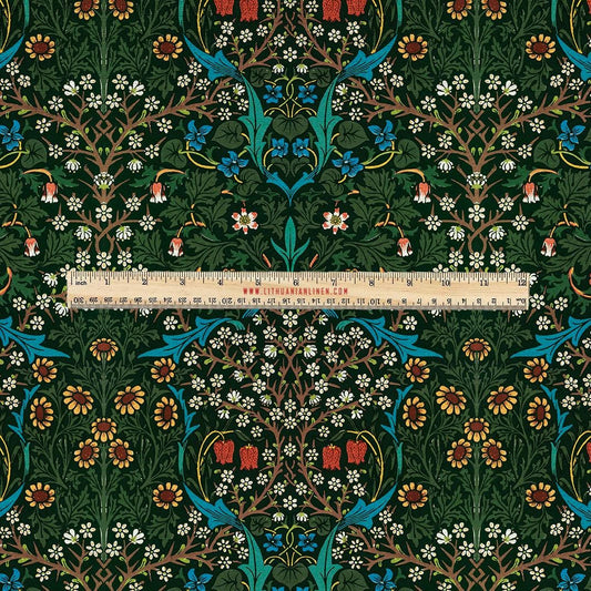 100% LINEN Fabric UPHOLSTERY 12oz - William Morris Blackthorn green print on linen - Modern vintage Victorian historical pattern 2107