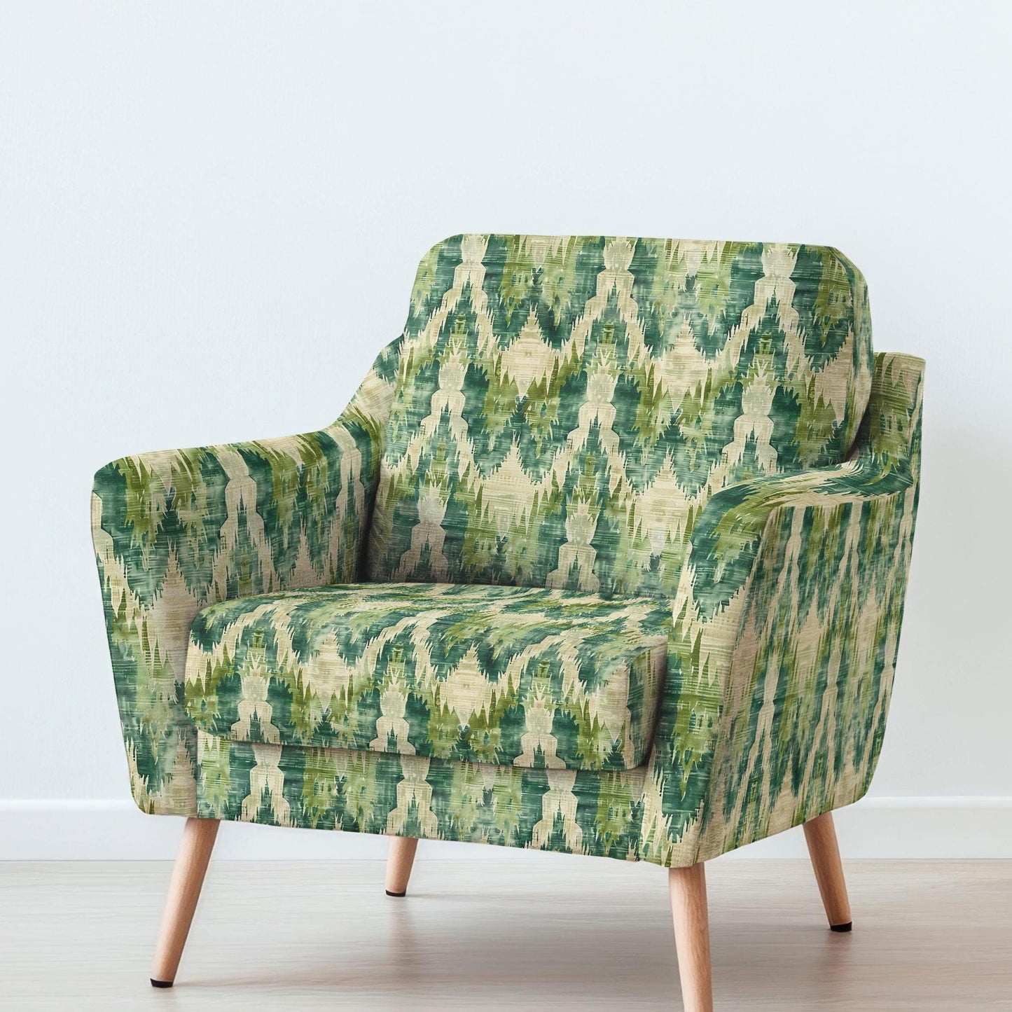 100% LINEN Fabric UPHOLSTERY 12oz - Green ikat print on linen 2087