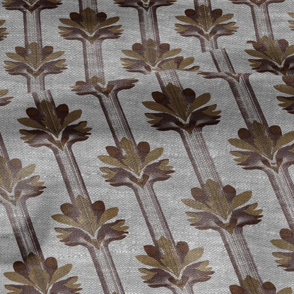 100% LINEN Fabric Art deco floral stripe print - botanical brown floral on oatmeal linen - modern vintage 3136