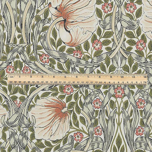 100% LINEN fabric - William Morris Pimpernel rose - British Victorian Art Craft flax - sewing upholstery home decor or clothing 3836