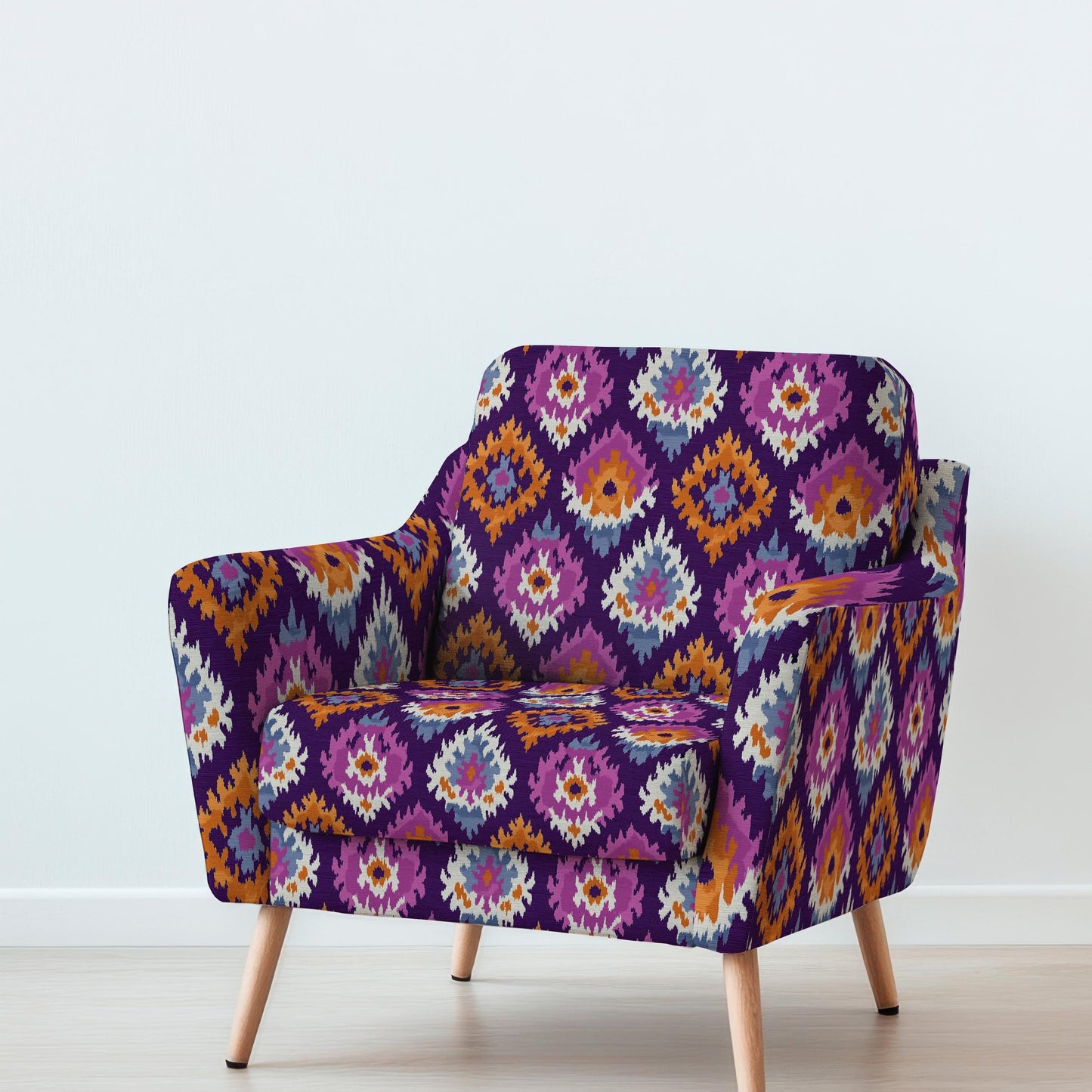 100% LINEN Fabric UPHOLSTERY 12oz - Ikat purple - Modern Vintage Grandmillennial geometric upholstery 2987