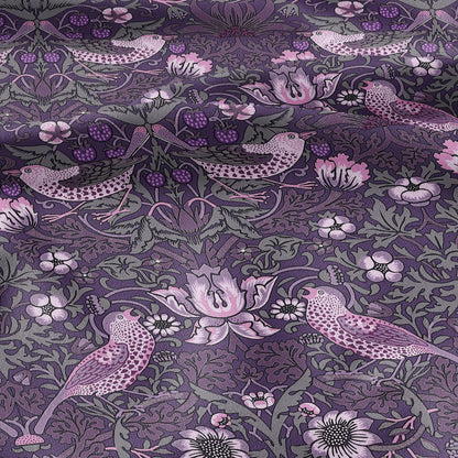 100% LINEN fabric - William Morris Strawberry thief dark purple - British Victorian Art Craft flax - sewing home decor or clothing 3869