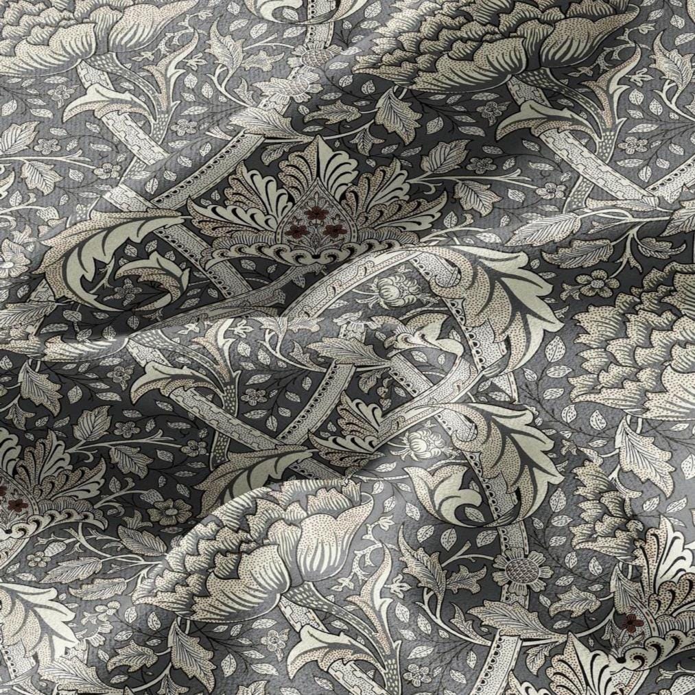 100% LINEN Fabric William Morris windrush gray print - British linen floral upholstery home textile Victorian fabrics 2737
