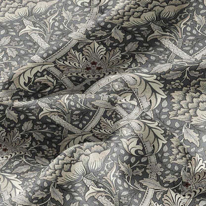 100% LINEN Fabric William Morris windrush gray print - British linen floral upholstery home textile Victorian fabrics 2737