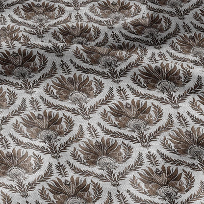 100% LINEN Fabric french sepia block print on oatmeal natur linen, floral toile de jouy fabric, French linen floral upholstery 305S
