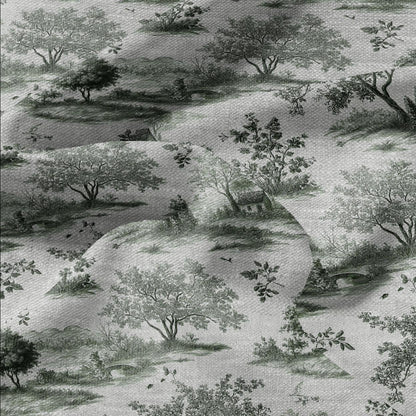 100% LINEN Fabric Country block print on oatmeal natur linen, floral toile de jouy fabric, French linen floral upholstery 3019