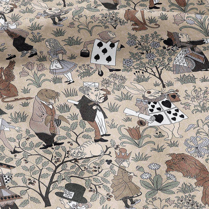 100% linen fabric - Alice in Wonderland beige by Voysey - Victorian Art crafts - Historical pattern for upholstery dress making 3613