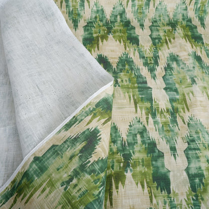 100% LINEN Fabric Abstract zigag WabiSabi - green print on linen japandi wabi sabi linen print 2087