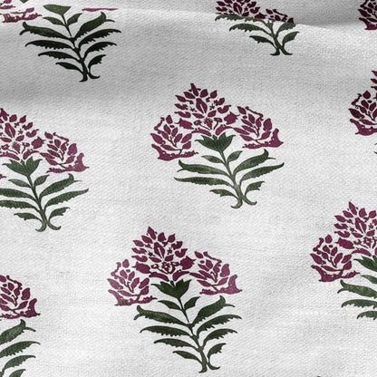 100% LINEN Fabric Block print Parijat flower - botanical upholstery home textile artisan fabrics red green white 2752