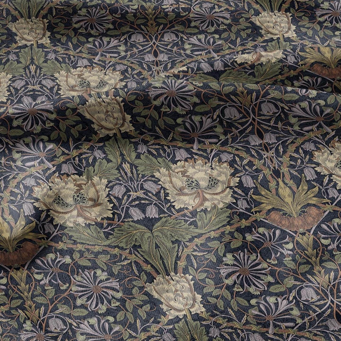 100% linen fabric William Morris Honeysuckle dark colorful print - Victorian Art crafts - Historical pattern fabric upholstery sewing 3313