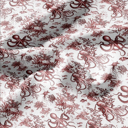 100% LINEN Fabric octopus linen - red white nautical fabric for upholstery home decor dress making 306R