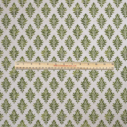 100% LINEN Fabric UPHOLSTERY 12oz - green block print - oatmeal linen fabric with floral print - Modern Vintage upholstery 302