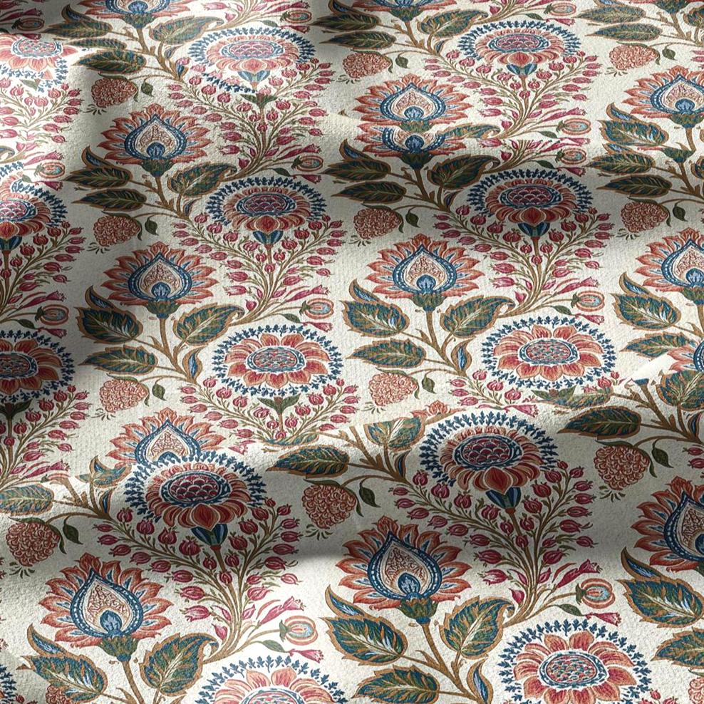 100% linen fabric Paisley floral print - Vintage pink red green botanical  - modern vintage  3414