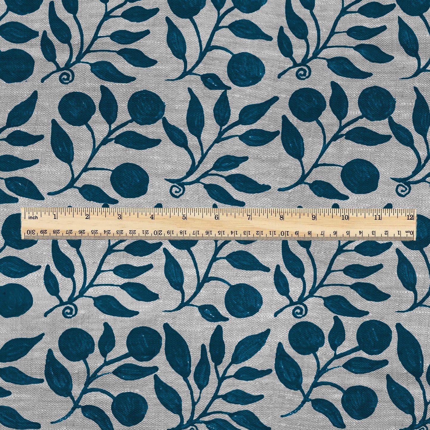 100% LINEN Fabric William Morris Rosehip teal gray - oatmeal linen fabric with botanical print - Victorian Art Craft Historical 3279