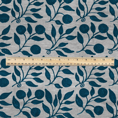 100% LINEN Fabric William Morris Rosehip teal gray - oatmeal linen fabric with botanical print - Victorian Art Craft Historical 3279