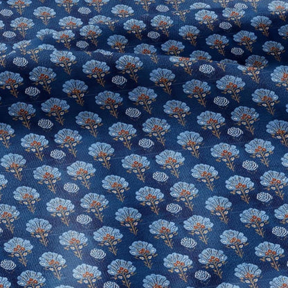 100% LINEN Indigo blue block print - Blue blossom - floral fabric for dress making or home decor 2934