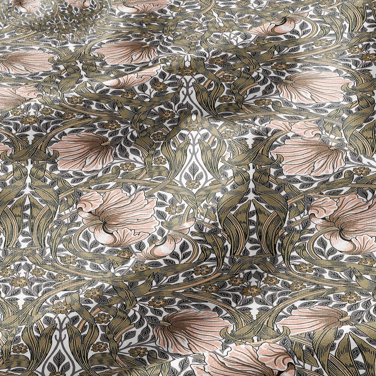 100% LINEN fabric - William Morris Pimpernel khaki pink - British Victorian Art Craft flax - sewing upholstery home decor or clothing 3814