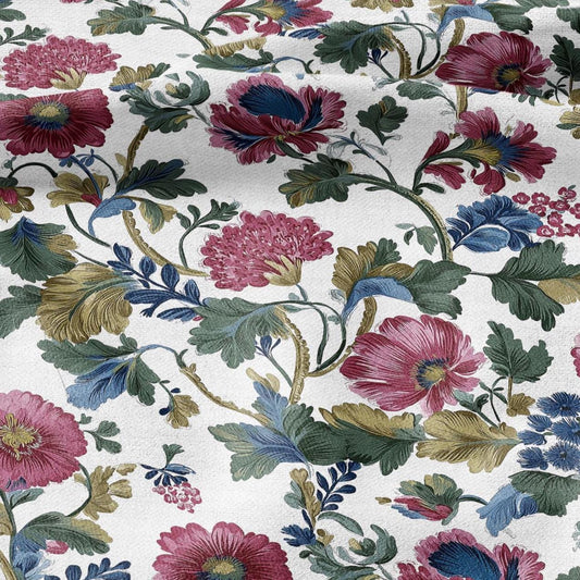 100% LINEN Fabric Large red flowers - Modern vintage botanical floral - heavy linen fabric for upholstery home decor 3104
