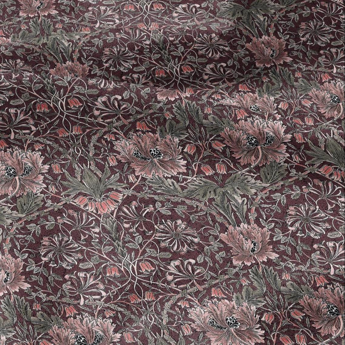 100% linen fabric William Morris Honeysuckle red print - Victorian Art crafts - Historical  upholstery dress making 3292