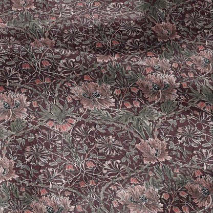 100% linen fabric William Morris Honeysuckle red print - Victorian Art crafts - Historical  upholstery dress making 3292