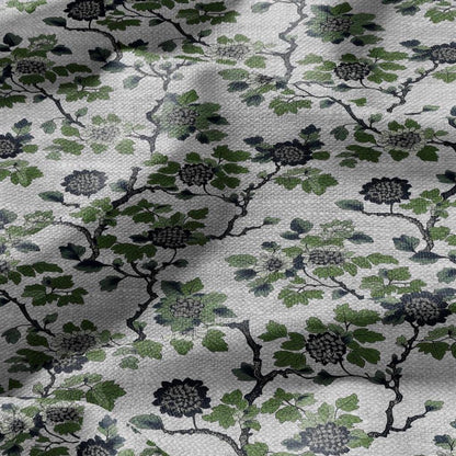100% LINEN Fabric printgreen blue flower gray - oatmeal linen fabric with botanical print - heavy for home decor clothing 2918