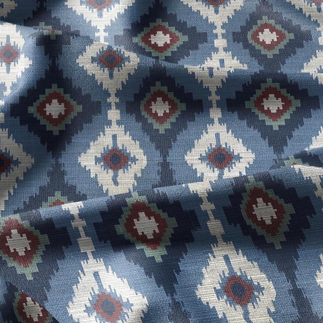100% linen fabric Ikat geometric print - Vintage modern 3390
