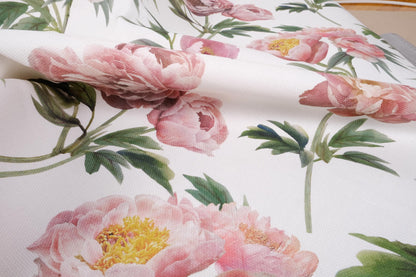 100% linen fabric 400gsm 12oz  - UPHOLSTERY - floral peony print -  Heavy weight, dense.  For crafts, upholstery, decoration