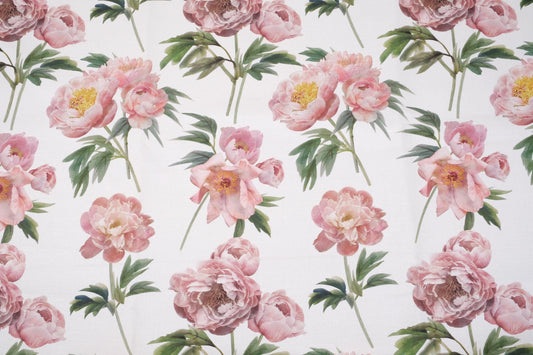 100% linen fabric 400gsm 12oz  - UPHOLSTERY - floral peony print -  Heavy weight, dense.  For crafts, upholstery, decoration