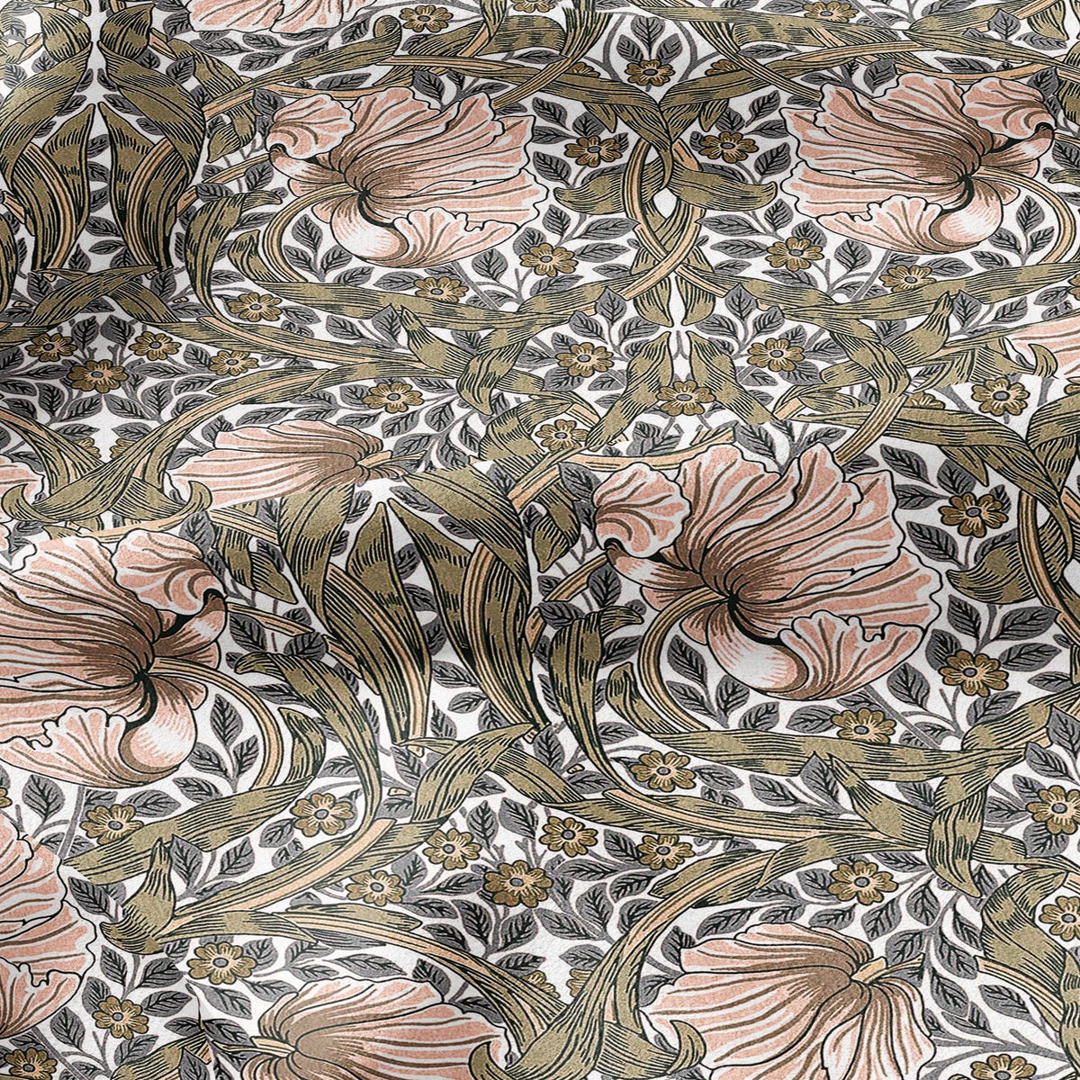 100% LINEN fabric - William Morris Pimpernel khaki pink - British Victorian Art Craft flax - sewing upholstery home decor or clothing 3814