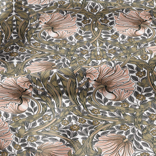 100% LINEN fabric - William Morris Pimpernel khaki pink - British Victorian Art Craft flax - sewing upholstery home decor or clothing 3814