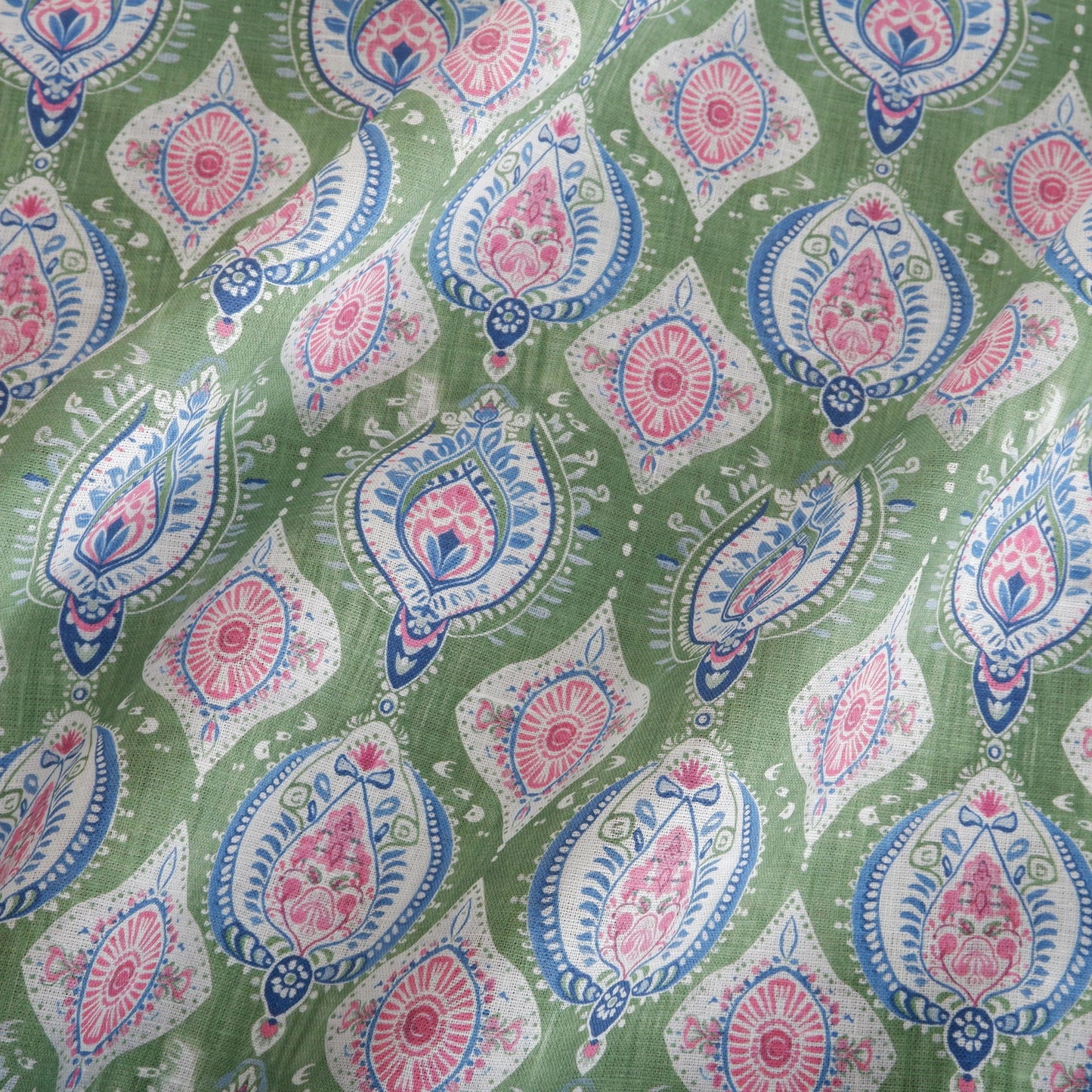 100% linen Vintage Green Paisley Print fabric for Curtain Upholstery Cushion - Vintage Indian block print fabric for dress making sewing