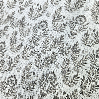 100% LINEN Fabric block print grey white - heavy linen fabric for upholstery home decor or medium for clothing 368W