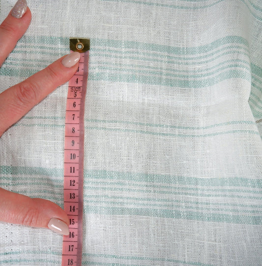 Premium Linen striped Fabric in green white | Heavy weight French country stripes in green white