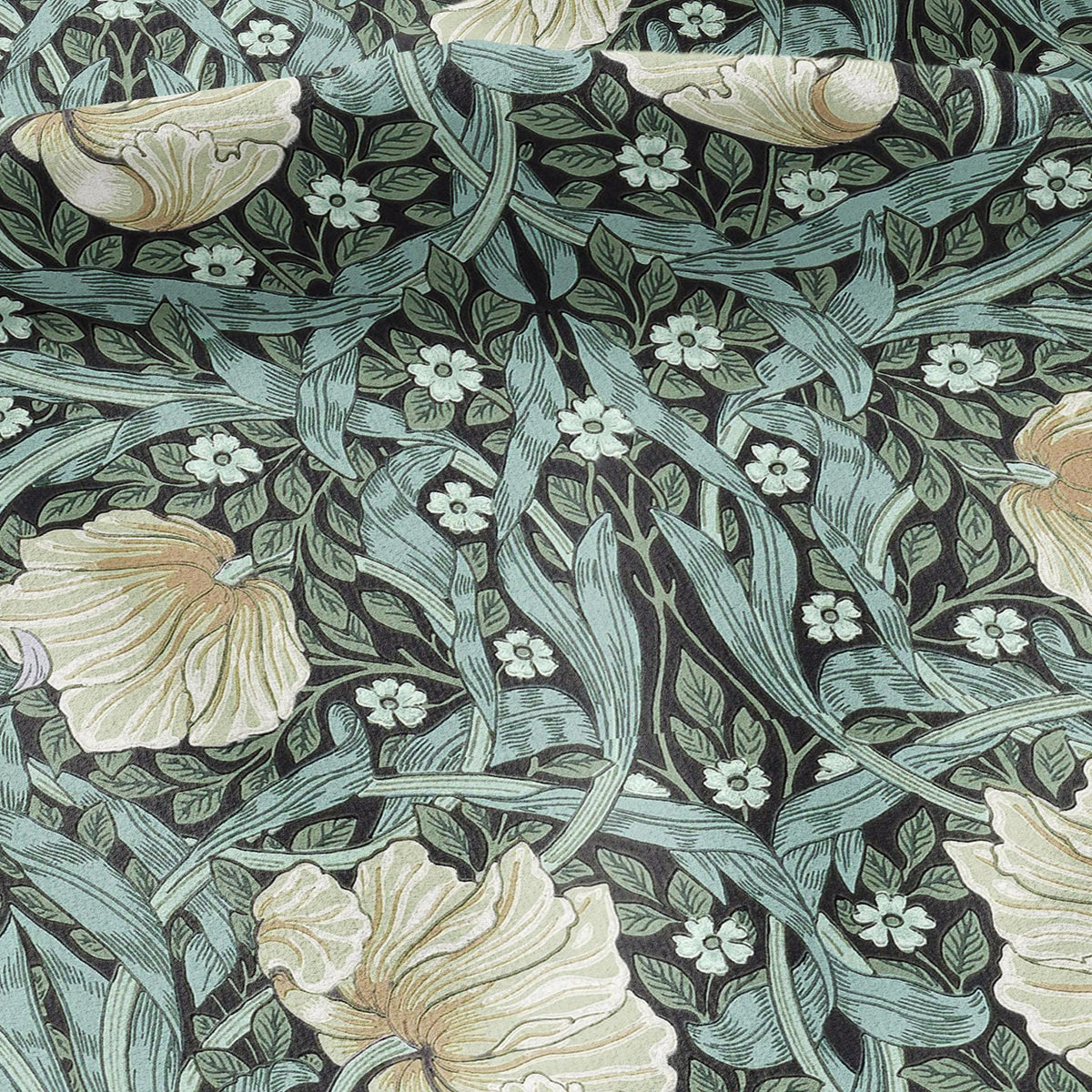 100% LINEN fabric - William Morris Pimpernel aqua green - British Victorian Art Craft flax - sewing upholstery home decor or clothing 3824