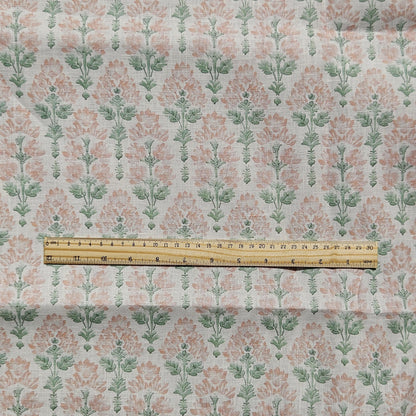 100% LINEN Fabric floral - Pastel Botanical block print fabric large flowers pink blue green for upholstery curtains home textile 2572