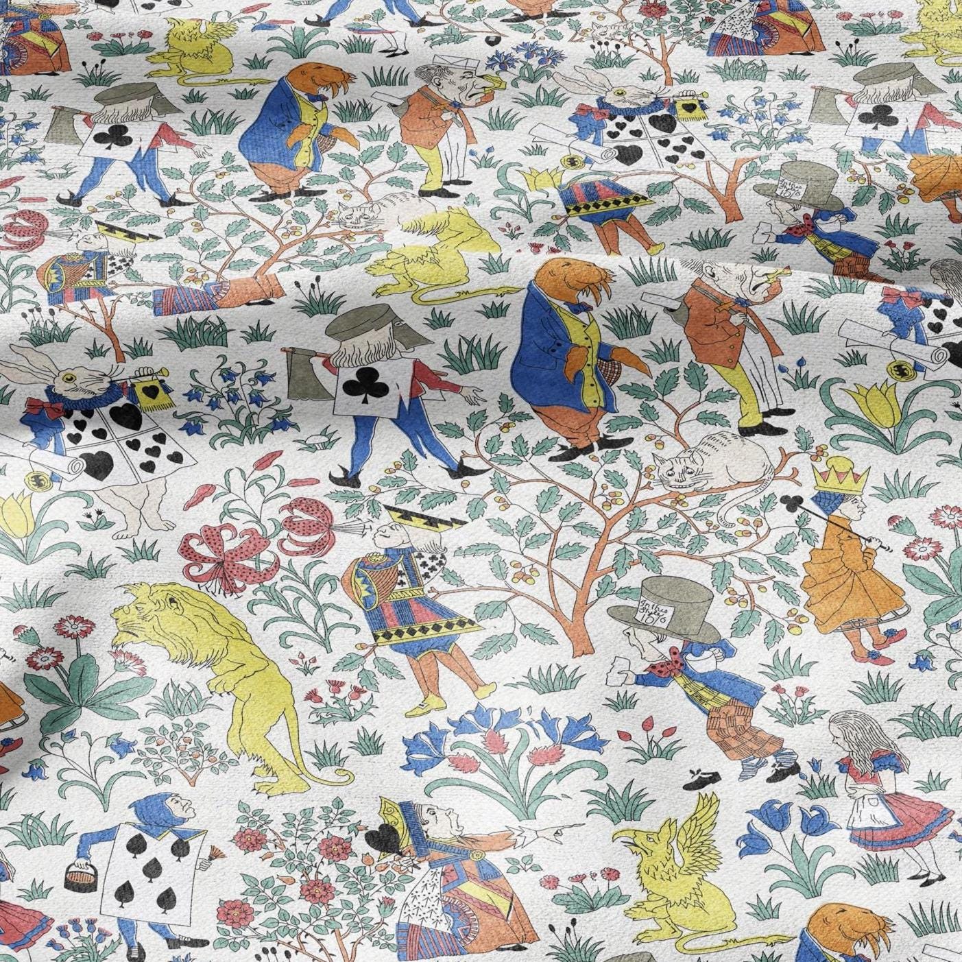 100% linen fabric - Alice in Wonderland by Voysey - Victorian Art crafts - Historical pattern for upholstery dress making 2984
