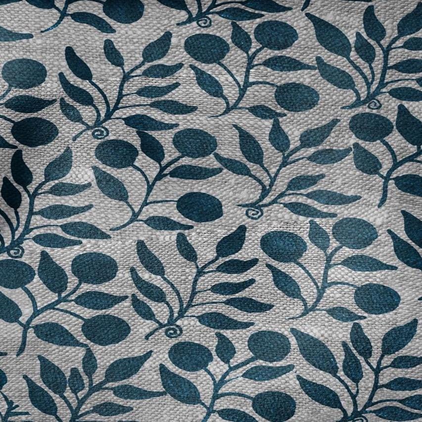 100% LINEN Fabric William Morris Rosehip teal gray - oatmeal linen fabric with botanical print - Victorian Art Craft Historical 3279