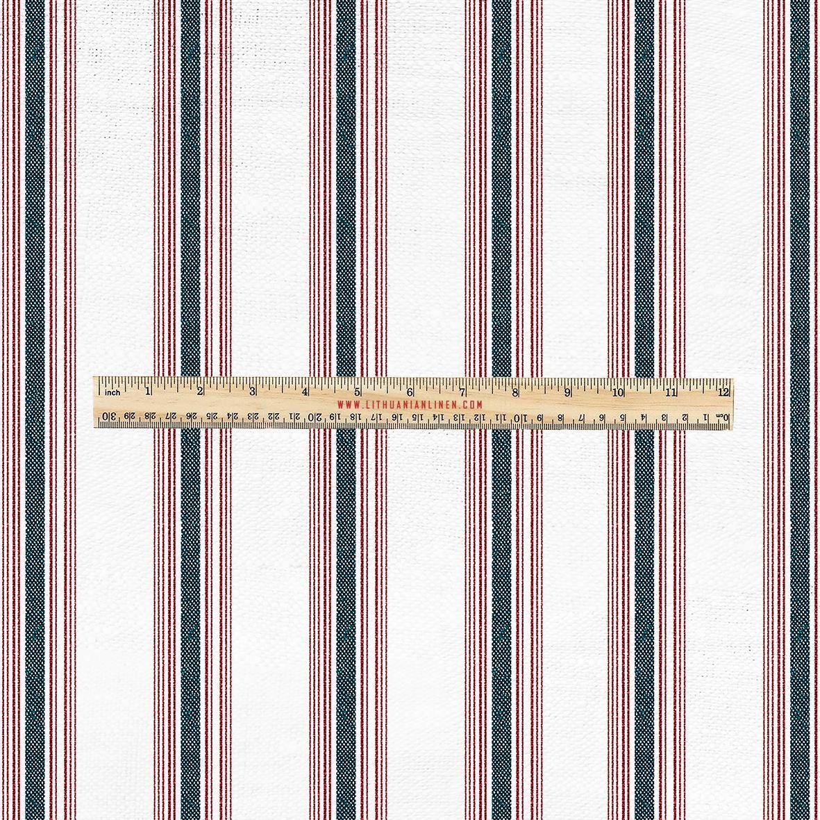 100% LINEN Fabric UPHOLSTERY 12oz - Belgian red ticking stripe on white linen - Modern vintage Grandmillenial upholstery 2969