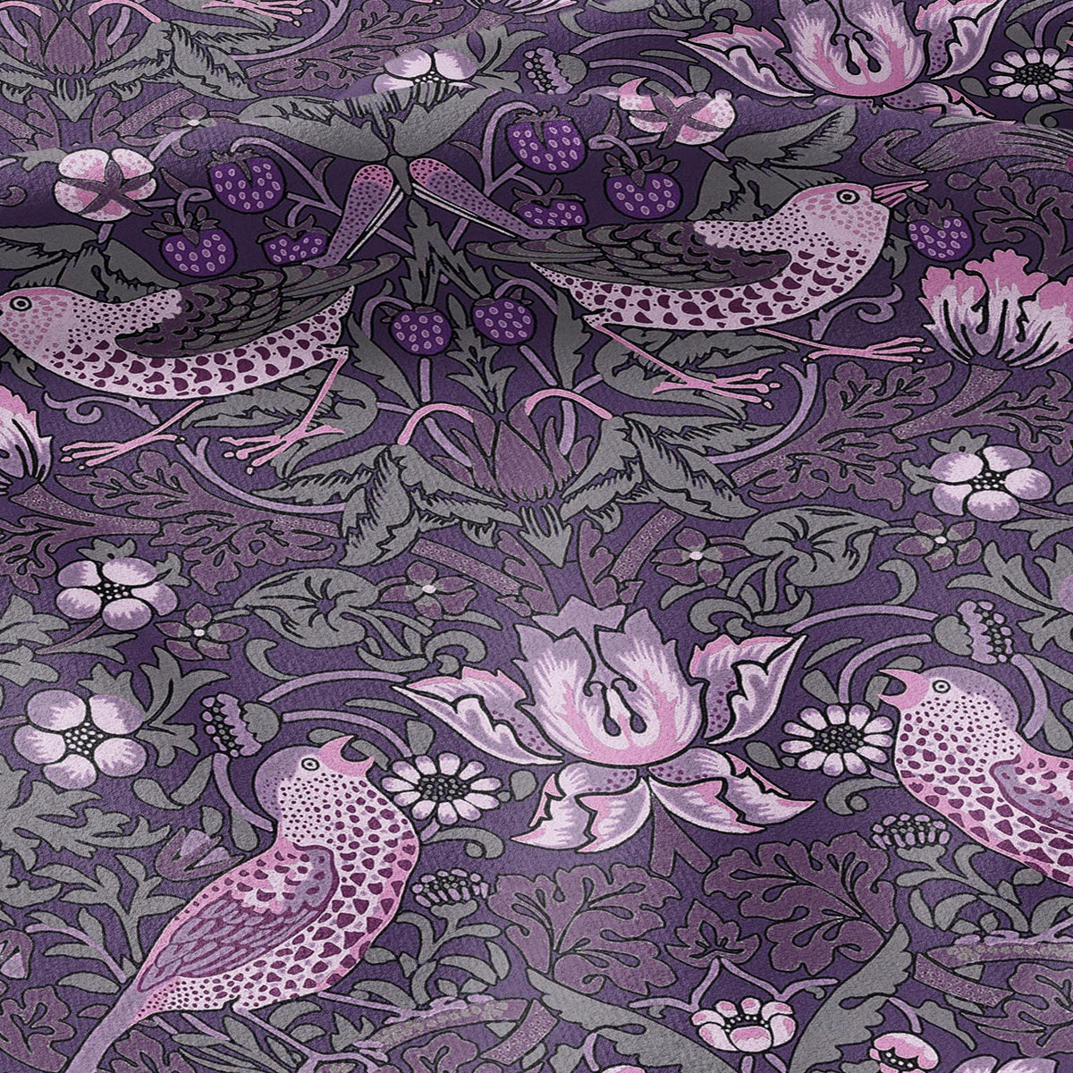 100% LINEN fabric - William Morris Strawberry thief dark purple - British Victorian Art Craft flax - sewing home decor or clothing 3869