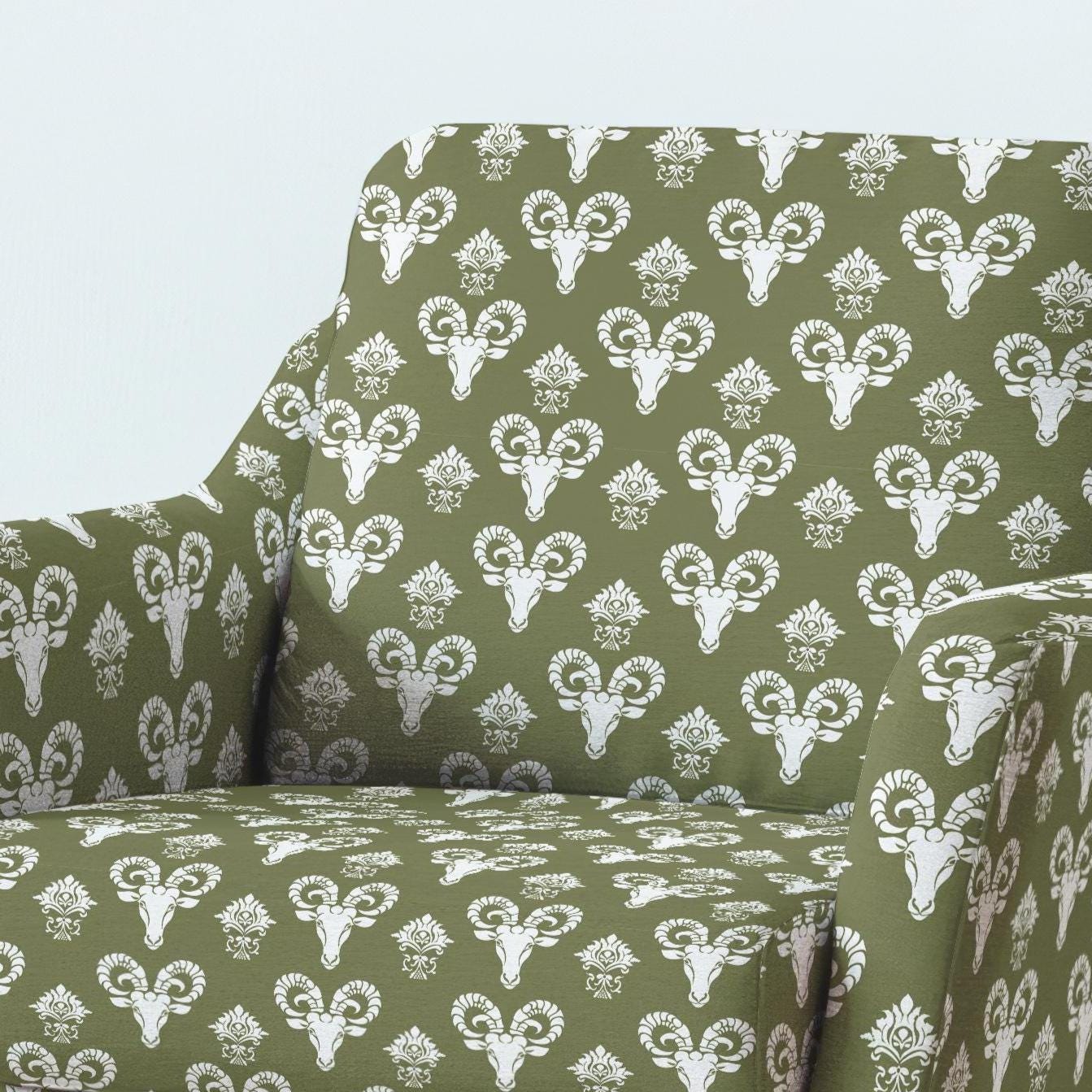 100% LINEN Fabric UPHOLSTERY 12oz - Grandmillenniar Animal print on linen - Modern vintage Victorain Sheep Aries upholstery 2153