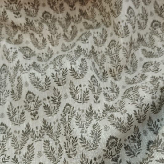 100% LINEN Fabric block print grey on linen, Heavy oatmeal linen fabric with grey print for upholstery home decor curtains 368N