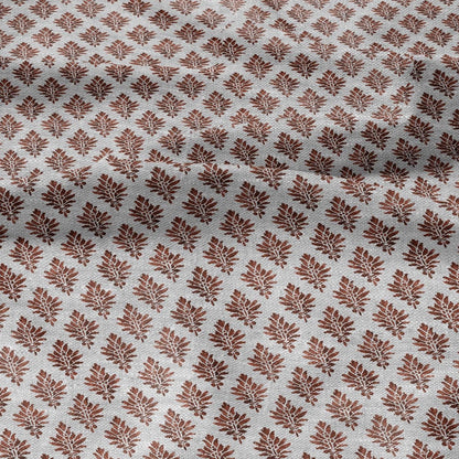 100% LINEN Fabric block print red on oatmeal linen - KENSI botanical fabric red indian block print on linen for home decor upholstery 3020