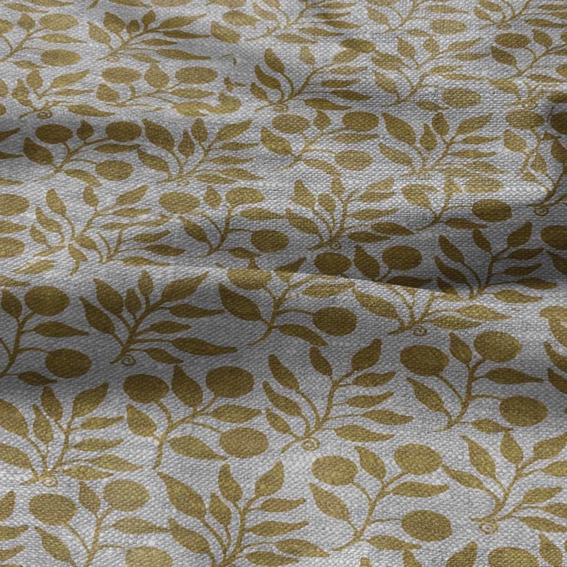 100% LINEN Fabric William Morris Rosehip yellow gray - oatmeal linen fabric with botanical print - Victorian Art Craft Historical 3274