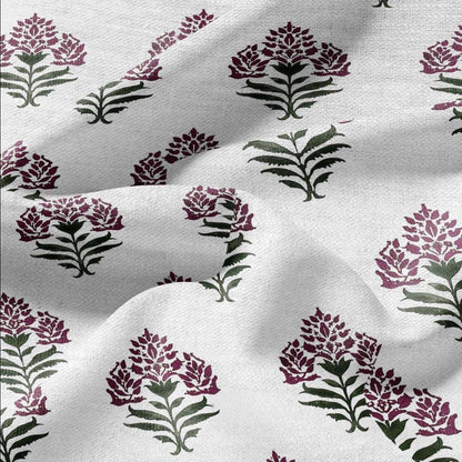 100% LINEN Fabric Block print Parijat flower - botanical upholstery home textile artisan fabrics red green white 2752
