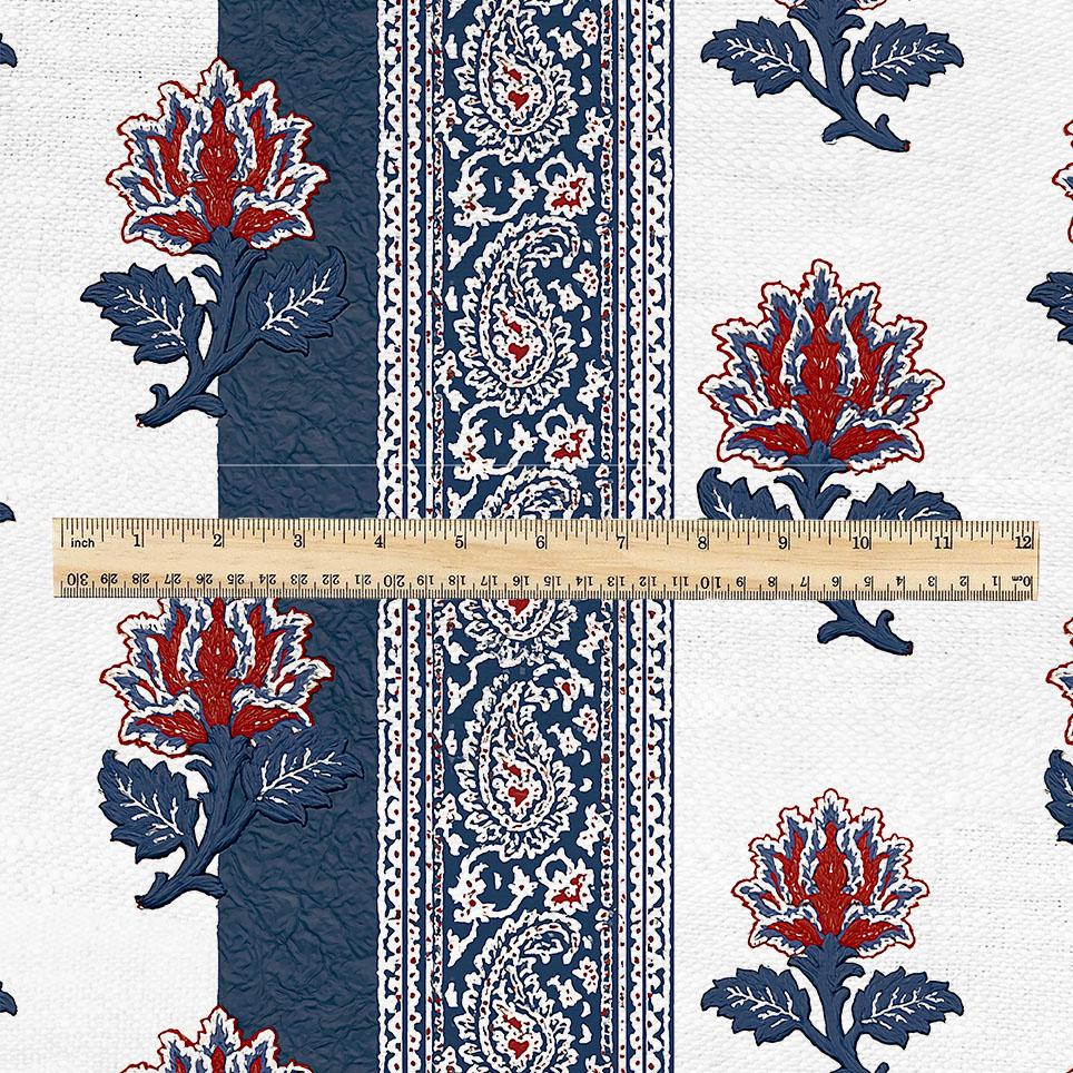 100% linen fabric blue white paisley stripe print - Vintage floral botanical modern Victorian 3421