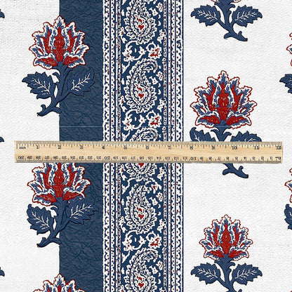 100% linen fabric blue white paisley stripe print - Vintage floral botanical modern Victorian 3421