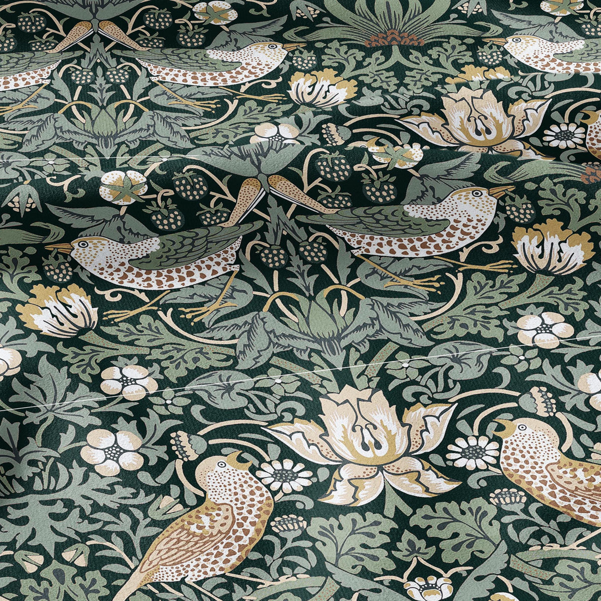 100% LINEN fabric - William Morris Strawberry thief green - British Victorian Art Craft flax - sewing home decor or clothing 3864